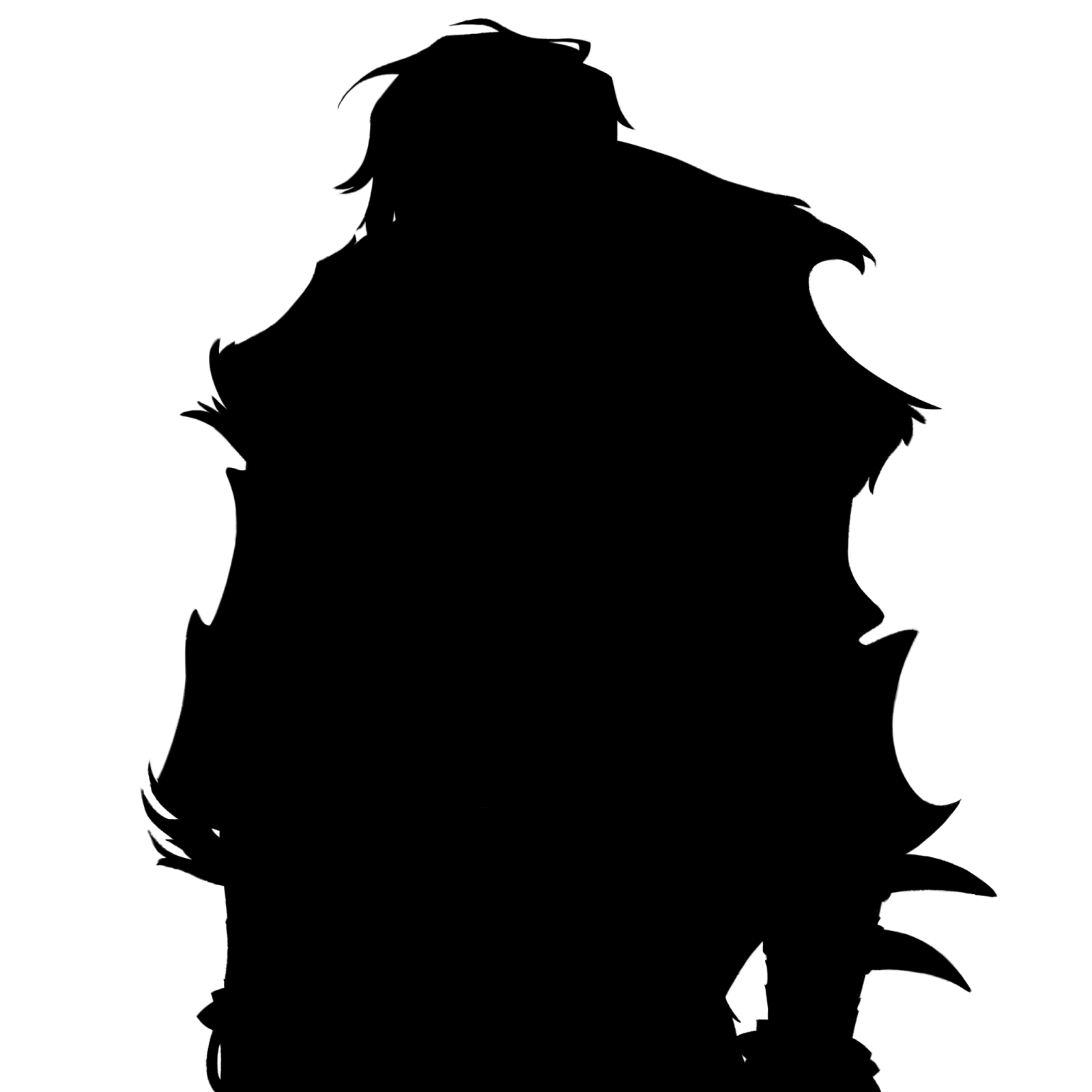 Character silhouette: an all-black figure with long spiky hair, recognizable by its outline alone.