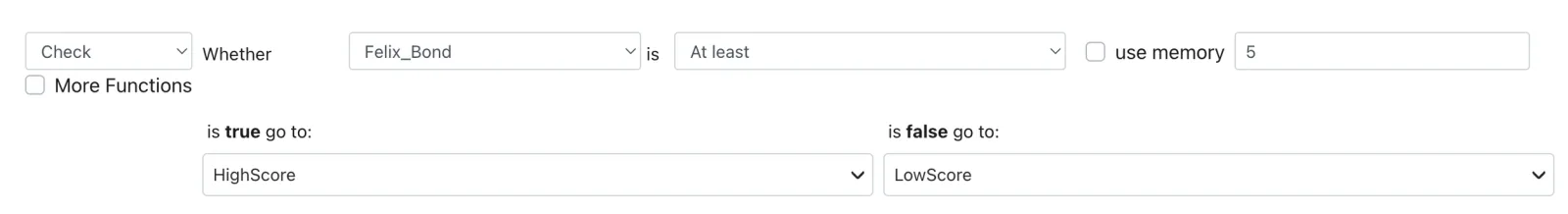 A check node branching the story based on the relationship score